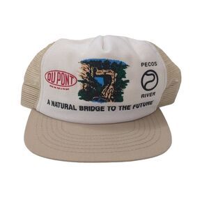 Dupont Pecos River Trucker Snapback Hat‎ Baseball Cap Vtg 80s USA Natural Bridge